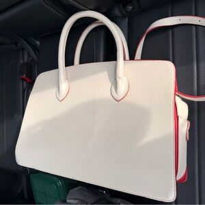 Made in Italy Genuine Leather Structured Tote Ivory w/ Red Suede Interior